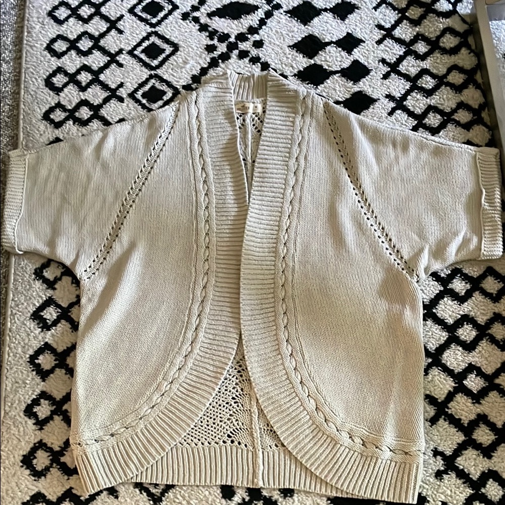 Cozy Cream Open-Front Sweater with short sleeves